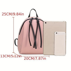 Small Zipper Backpack PU Leather Textured School Travel Bag