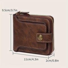 Men's PU Button Decor Zipper Credit Card Holder Bifold Wallet