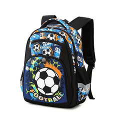 Football Print Backpack for Boys, Lightweight, Waterproof, Large Capacity
