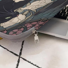Cat with Peonies Laptop Sleeve 38cm Zip Closure Polyester Office College Commute