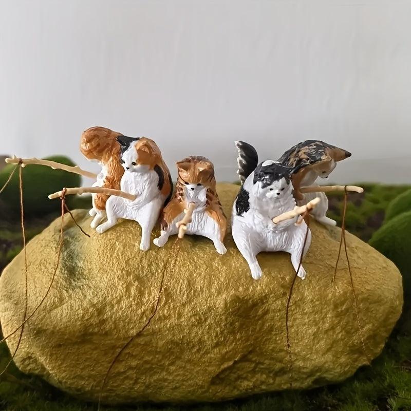 Kitten Fishing Resin Cat Ornament for Fish Tank