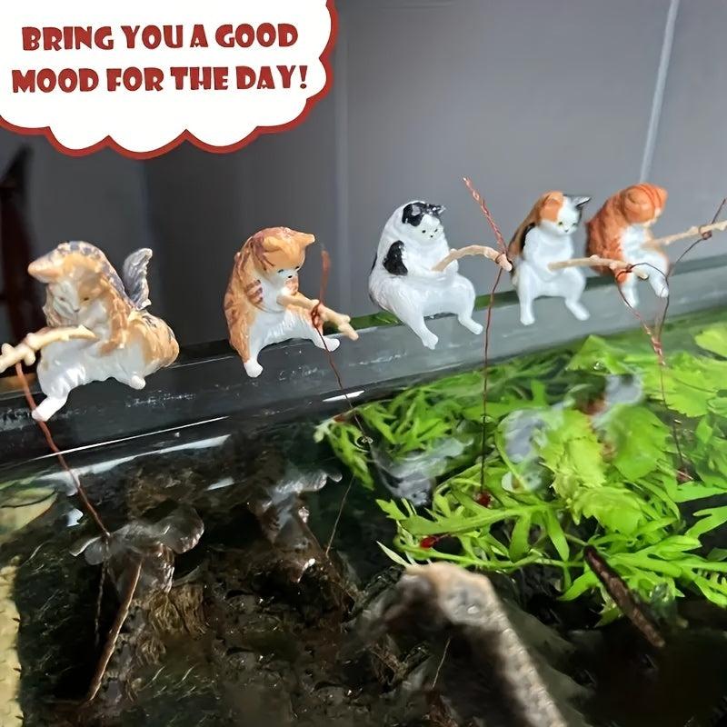 Kitten Fishing Resin Cat Ornament for Fish Tank