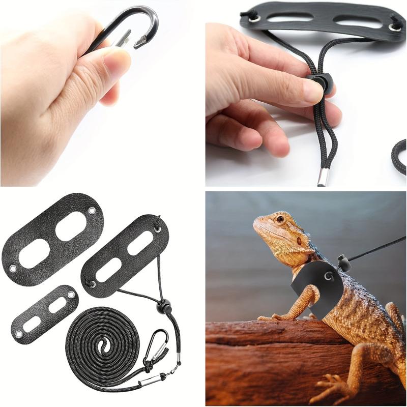 Adjustable Leather Lizard Reptiles Harness Leash Set