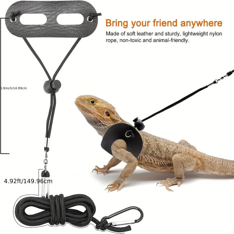 Adjustable Leather Lizard Reptiles Harness Leash Set