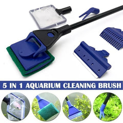 5-in-1 Aquarium Cleaning Set Gravel Rake Algae Scraper Fork Sponge Brush