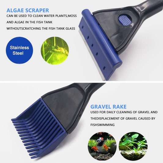 Aquarium Cleaning Tools Set Fish Net Rake Algae Scraper Spong