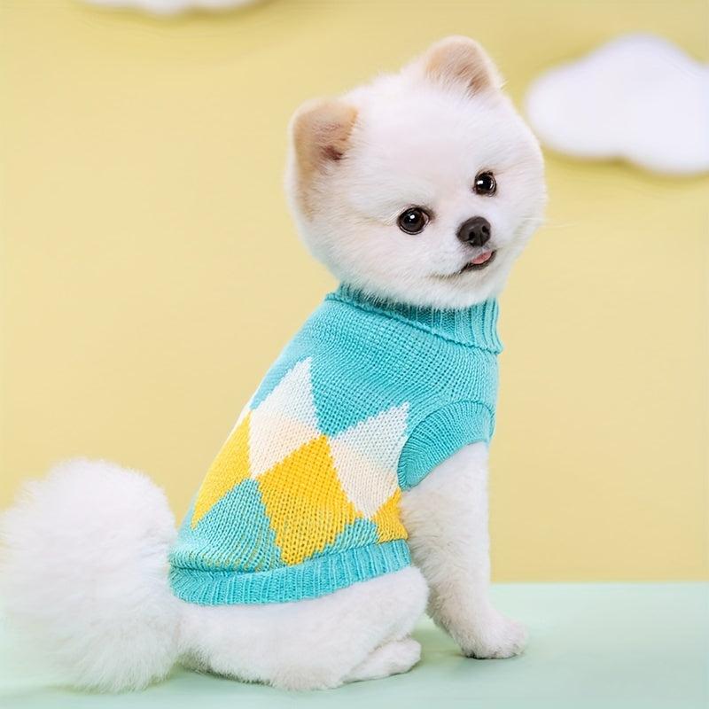 Colorful Stripe Dog Sweater Warm Pet Clothing Elastic Lapel Knitted Woolen Coat