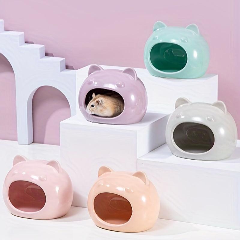 Ceramic Pet Cat House for Small Animals - Hamster Hideout Bed