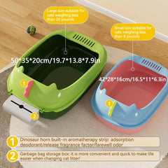 Dinosaur Cat Litter Box Semi Enclosed Anti-Splashing Basin with Odor Eliminator