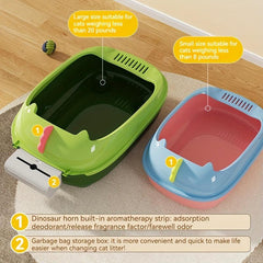 Dinosaur Cat Litter Box Semi Enclosed Anti-Splashing Basin with Odor Eliminator