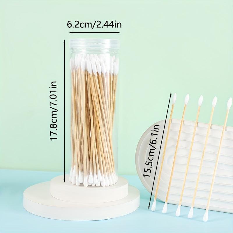 100pcs Long Pet Cotton Swabs Wood Handle Ear Cleaning