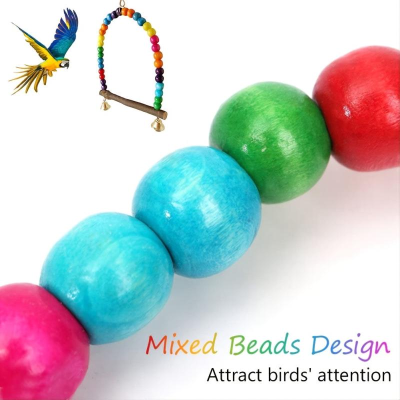 Rainbow Beads Log Standing Pole for Parrot Birds Fun Toy