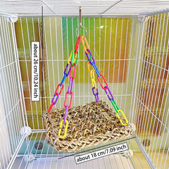 Colorful Parrot Swing Foraging Chew Toy Seagrass Mat Bird Hammock