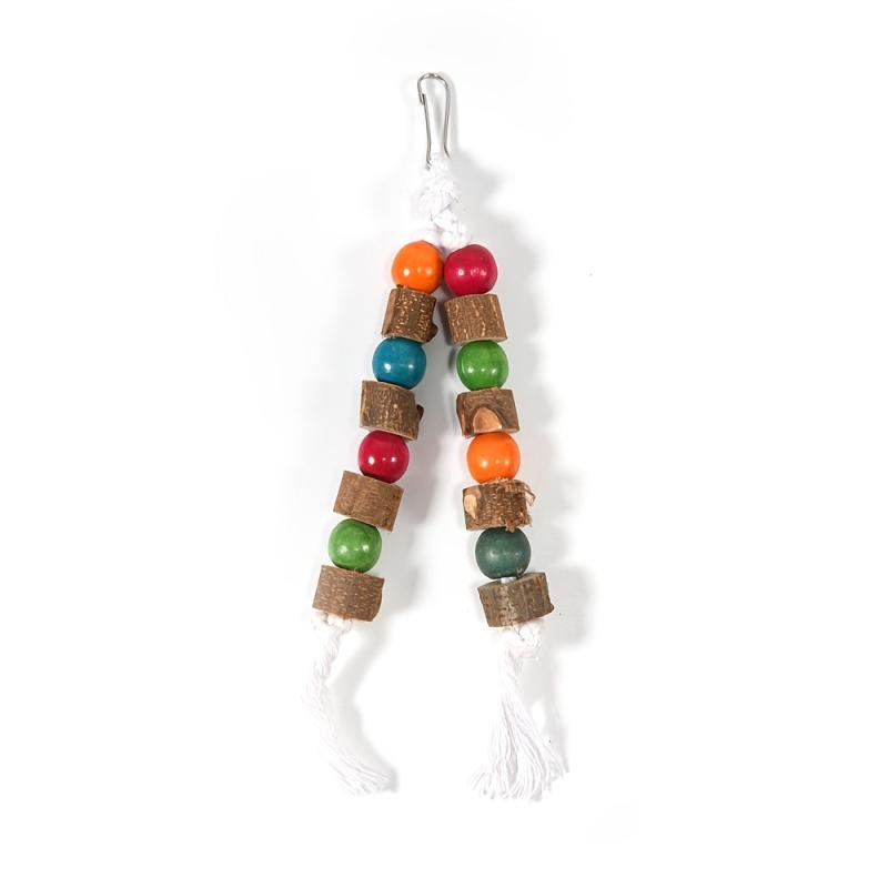 Wooden Parrot Colorful Chew Toys Hanging Cage Balls with Ropes