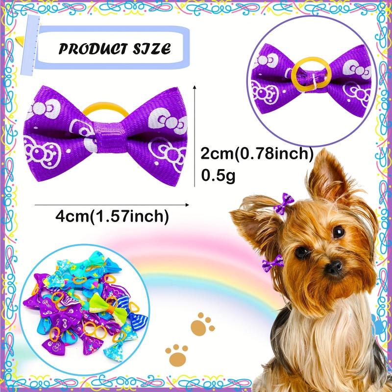 50pcs Mixed Bow Decor Rubber Band Dog Hair Accessories