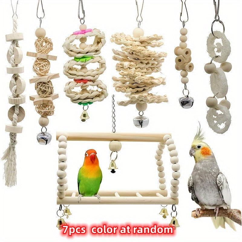 7pcs Parrot Swing Chewing Toy with Hanging Bells