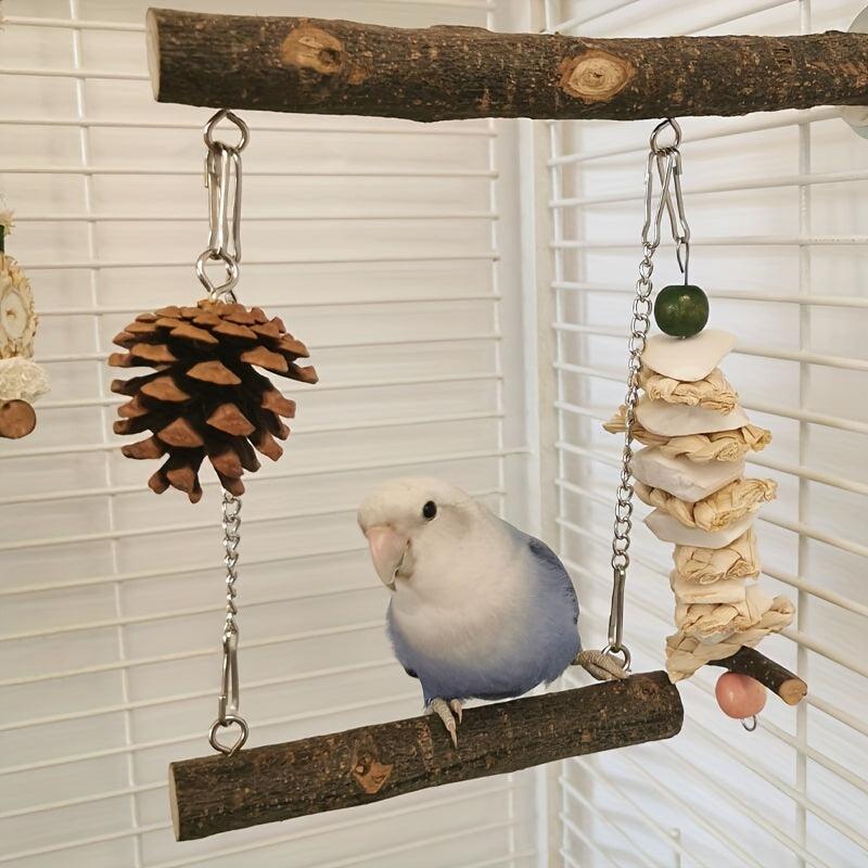 Bird Perch Cage Toy Parrot Wooden Swing Exercise Stands