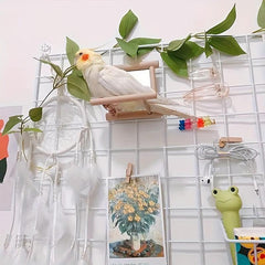 Bird Mirror Parrot Toy Wood Stair Climbing Jumping Ladder Pet Supplies Station