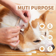 100pcs Long Cotton Swabs For Pets Cleaning Wood Handle