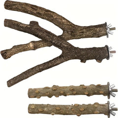 4pcs Nat. Wood Bird Perch Stands Parrots Cage Accessories Fun Toy
