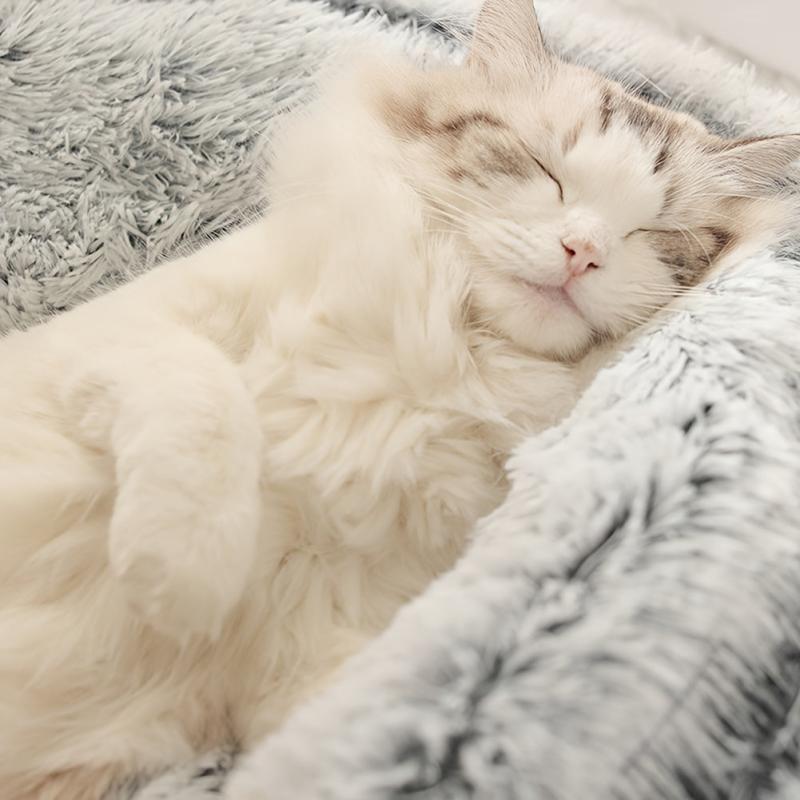Plush Hooded Cat Cave Bed Round Pet Sleeping Cushion Bed