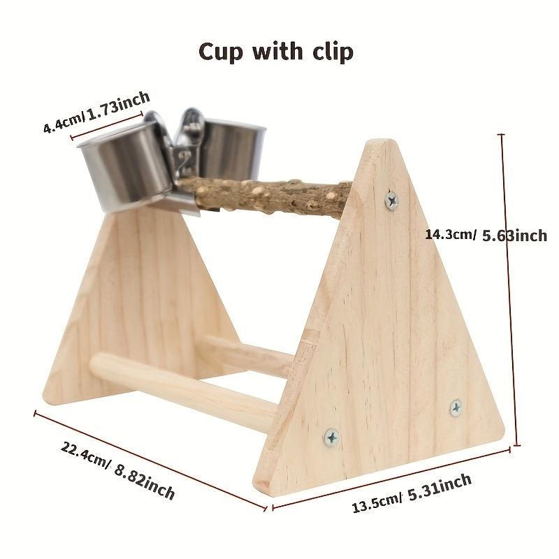 Portable Parrot Playstand Activity Center with Feeding Cups & Clip