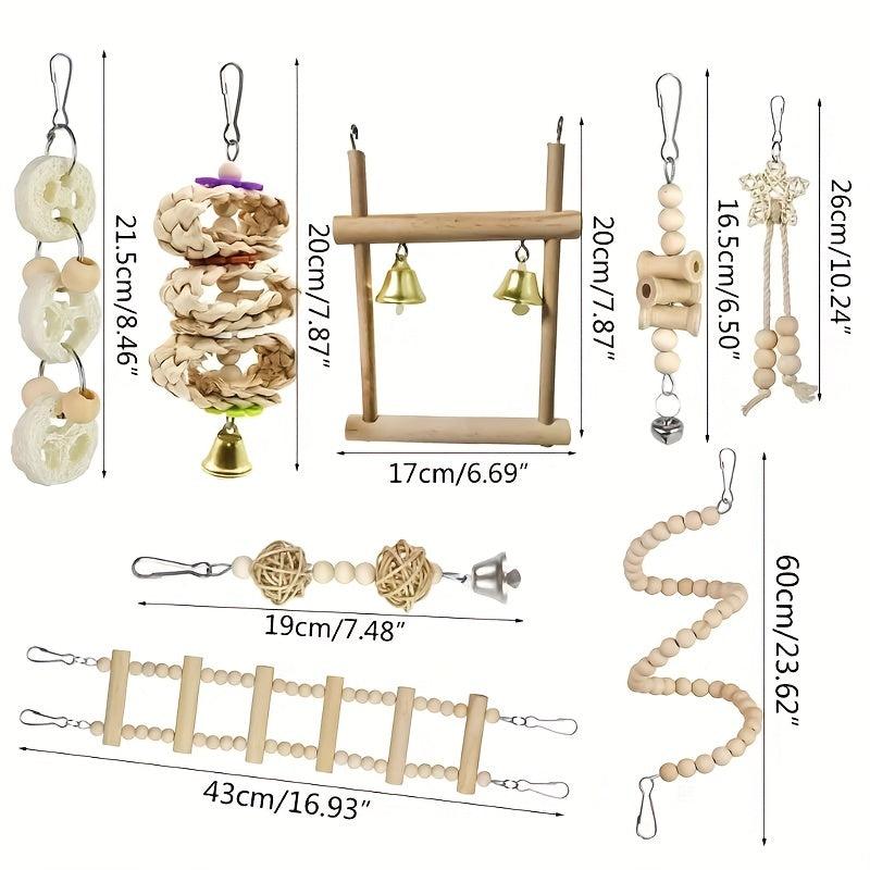 8pcs Pet Bird Toy Set Swing Chewing Toy Bell Hammock Climbing Ladders