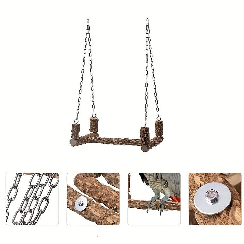 Bird Perch Parrot Station Holder Wood Stand Swing For Medium Large Parrot
