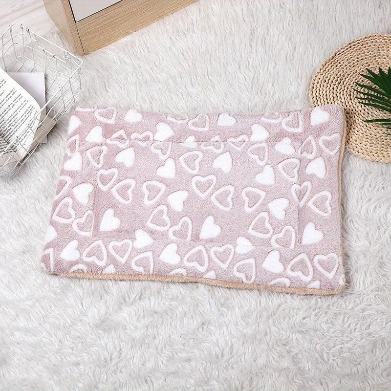 Cartoon Heart Print Pet Mat Double Layer Cushion All Seasons Cat Bed Mat