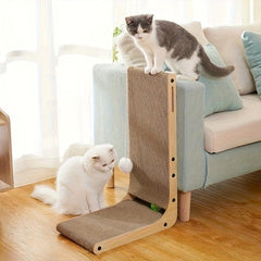 L-shaped Vertical Cat Scratching Board with Bell Ball