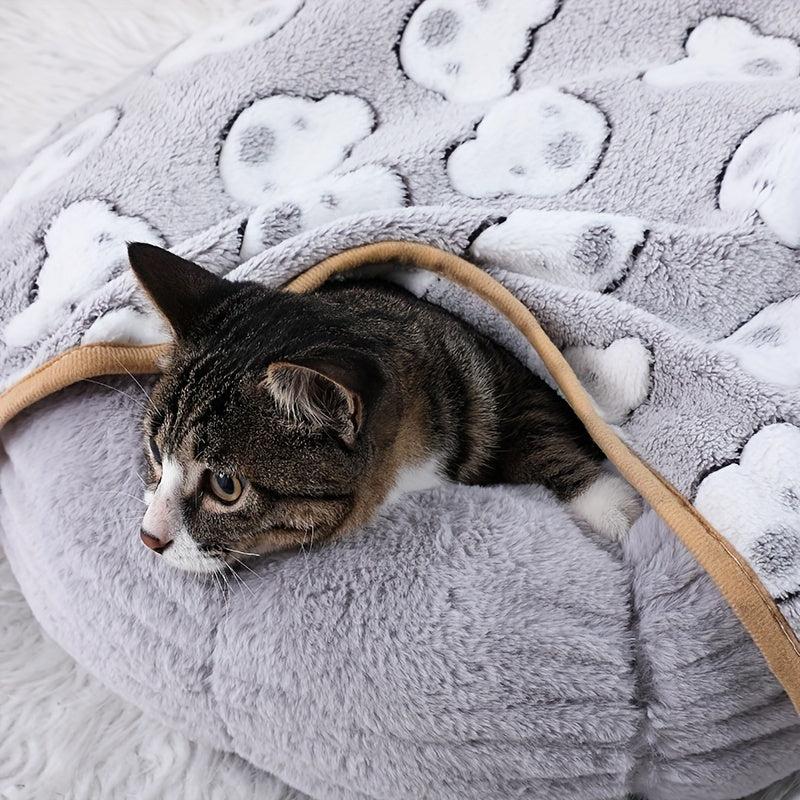 Cute Dog Paw Print Flannel Pet Blanket - Machine Washable Cat Pad