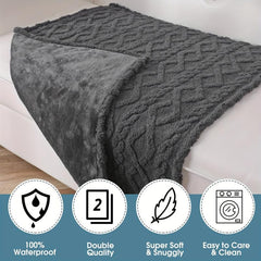 Waterproof Dog Blanket Reversible 3D Sherpa Pet Throw Blanket for Large Dogs