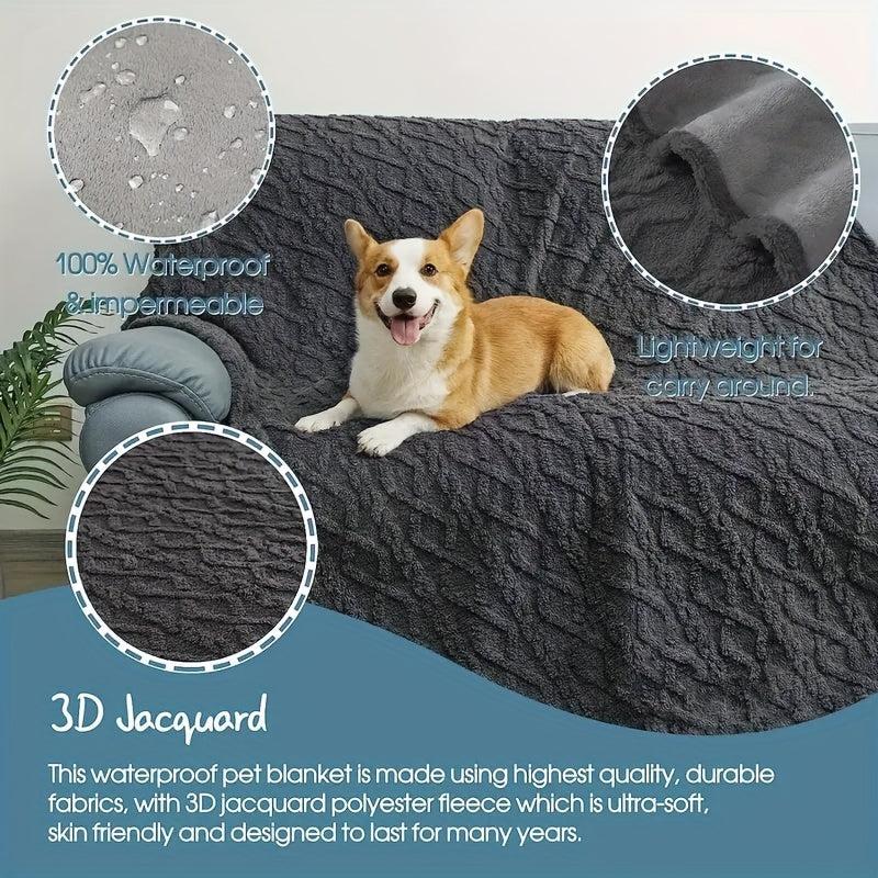 Waterproof Dog Blanket Reversible 3D Sherpa Pet Throw Blanket for Large Dogs