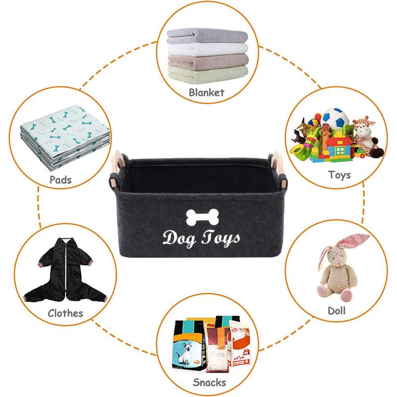 Felt Storage Bin w/ Wooden Handle for Dog Toys & Supplies