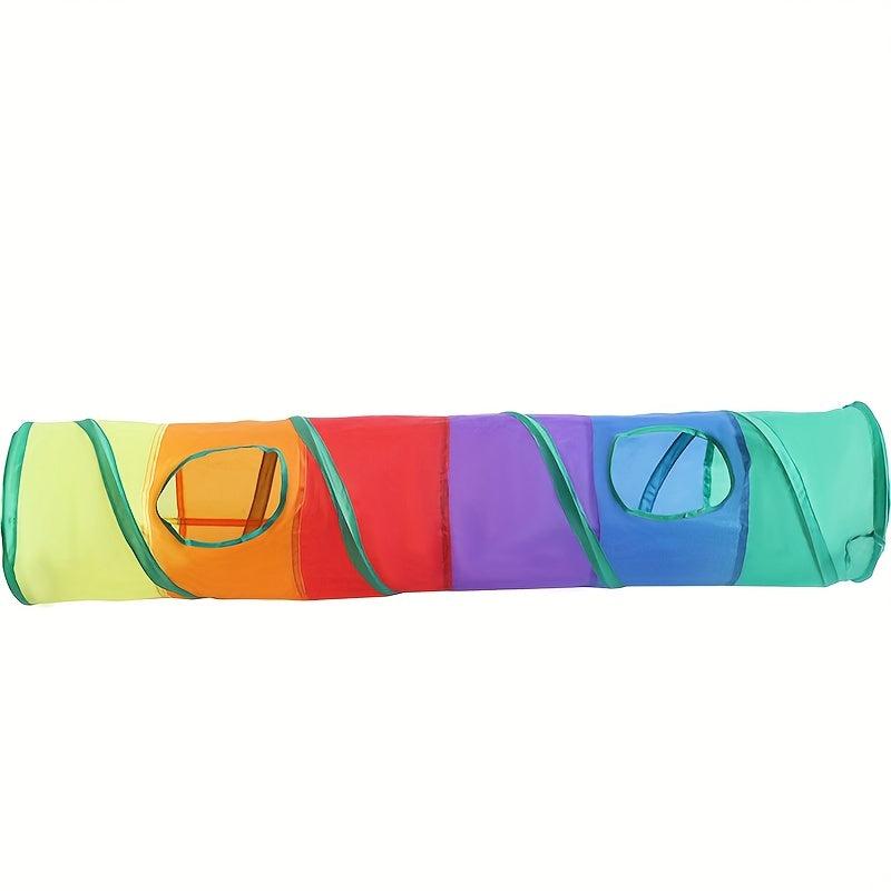 Foldable Rainbow Cat Tunnel Toy with Plush Ball for Fun Play