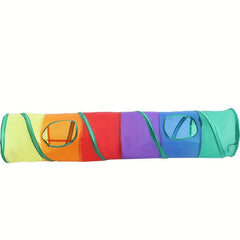 Foldable Rainbow Cat Tunnel Toy with Plush Ball for Fun Play