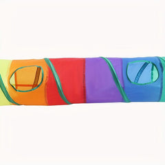 Foldable Rainbow Cat Tunnel Toy with Plush Ball for Fun Play