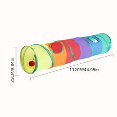 Foldable Rainbow Cat Tunnel Toy with Plush Ball for Fun Play