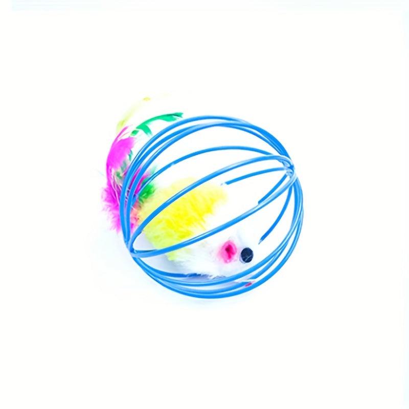 Pet Cat Toy Cage Mouse With Feather Tail Cat Teaser Ball