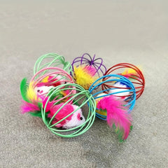 Pet Cat Toy Cage Mouse With Feather Tail Cat Teaser Ball