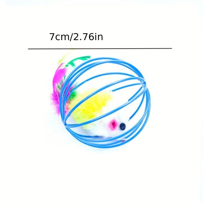 Pet Cat Toy Cage Mouse With Feather Tail Cat Teaser Ball