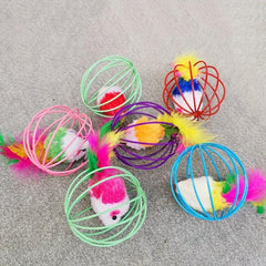 Pet Cat Toy Cage Mouse With Feather Tail Cat Teaser Ball