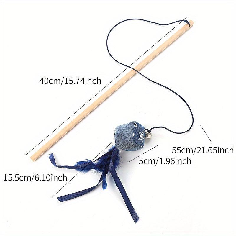 Wood Cat Toy Rod with Feather & Bell - Fun for Cats