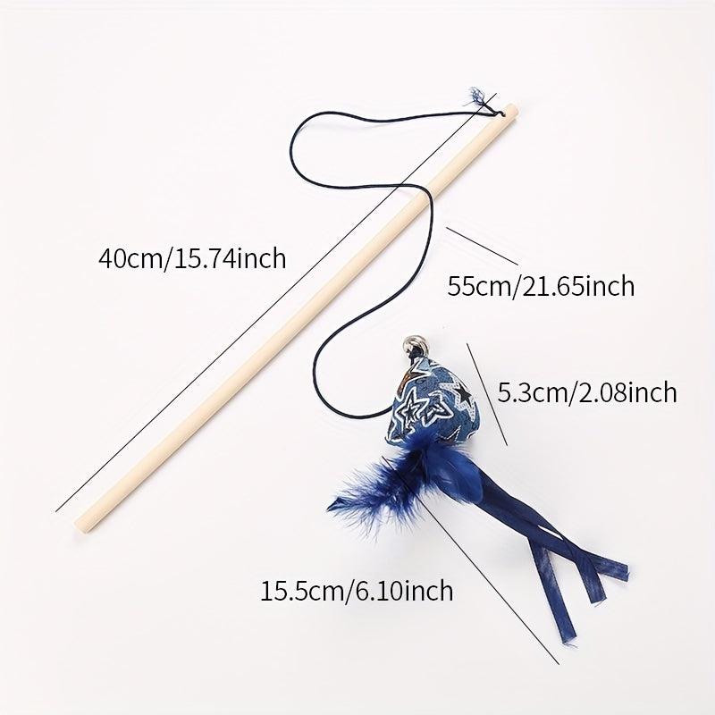 Wood Cat Toy Rod with Feather & Bell - Fun for Cats