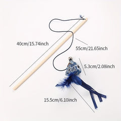 Wood Cat Toy Rod with Feather & Bell - Fun for Cats
