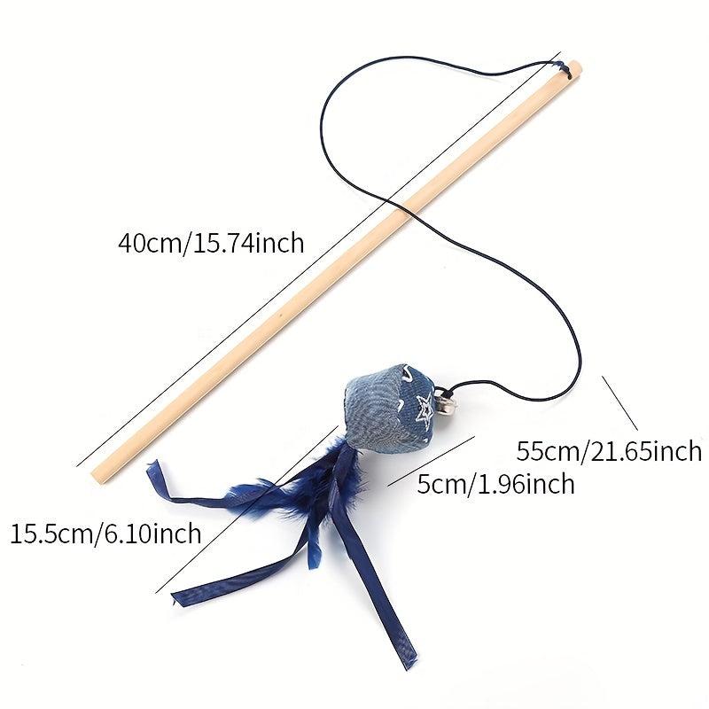 Wood Cat Toy Rod with Feather & Bell - Fun for Cats