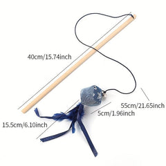 Wood Cat Toy Rod with Feather & Bell - Fun for Cats