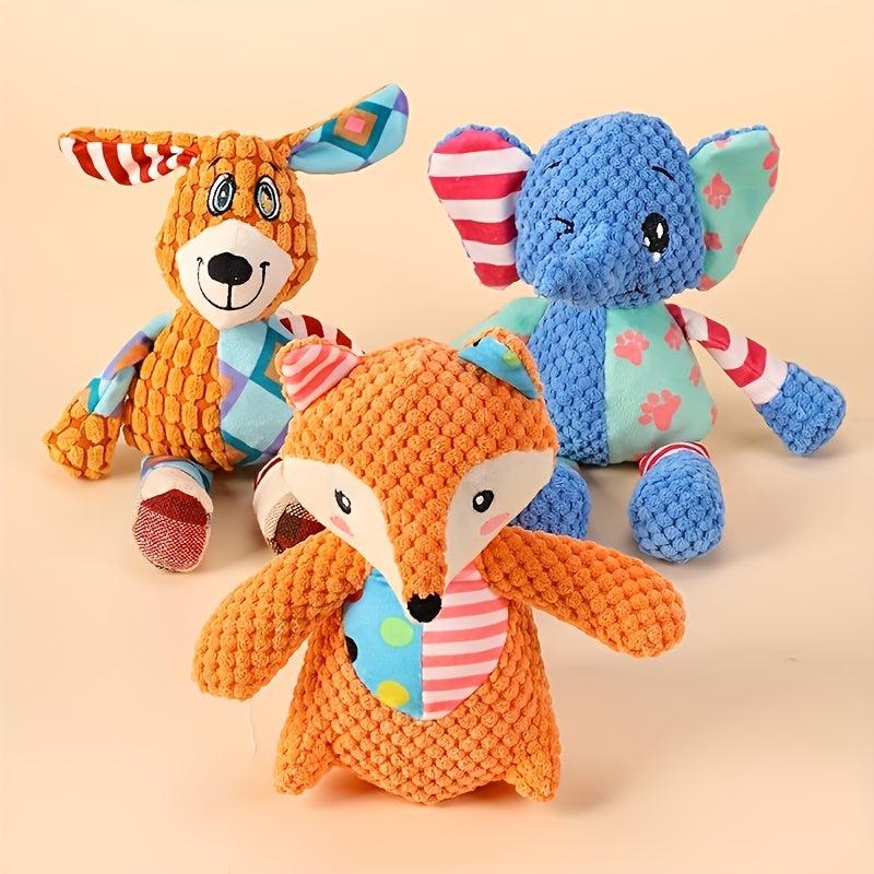 Interactive Plush Dog Toy Set Elephant & Fox Shape with Squeakers