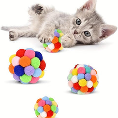 3pcs Pet Plush Ball Cat Teaser Elastic Ball Toys For Cat Interactive Toys