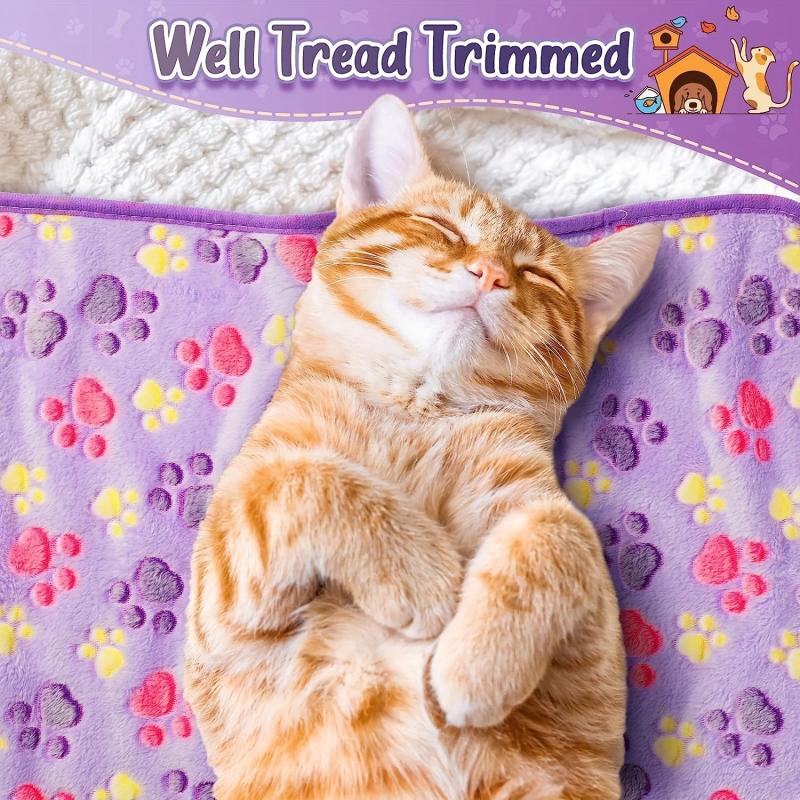 Cozy Paw Print Pet Blanket Soft Fleece Sleeping Mat for Cats and Dogs